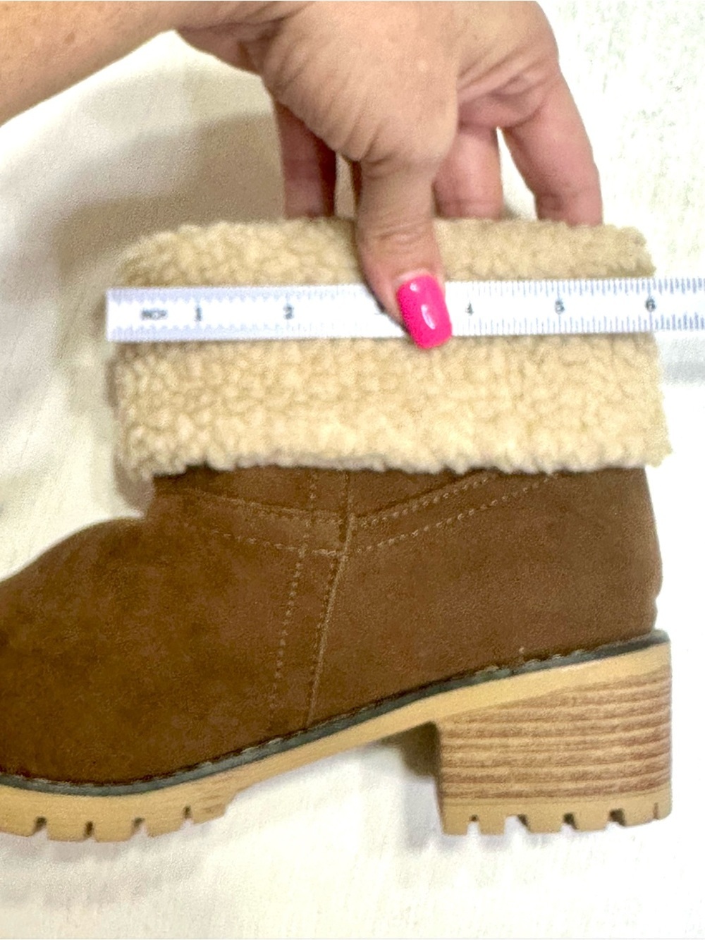 Women’s Brown Sherpa Cuff Ankle Boots Size 39 US 8.5 Faux Suede Lug Sole - Picture 10 of 12